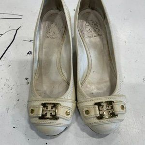 Tory Burch women's beige leather round toe wedges sandal size 6.5